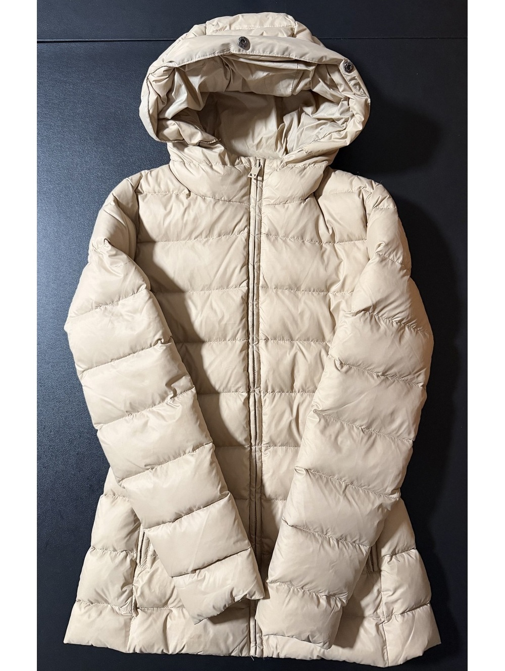 United Colors of Benetton Beige Hooded Down Puffer Jacket Size US 2 EU 38